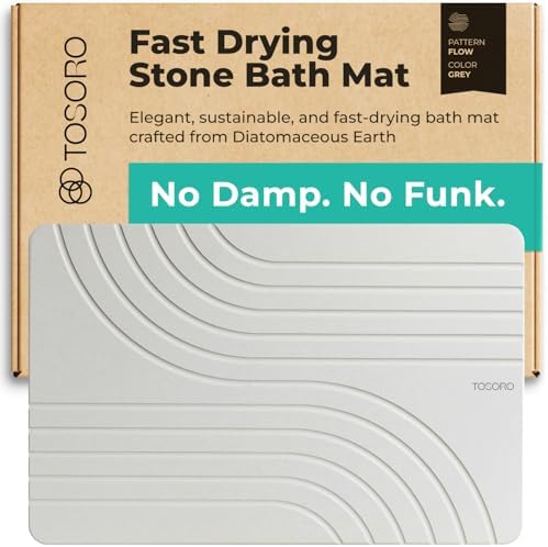 TOSORO - Stone Bath Mat Diatomaceous Earth Shower Mat Non-Slip Super Absorbent Diatomite Stone Bath Mats for Bathroom Floor Quick Drying Natural Easy to Clean (23.5 x 15) - Grey by Tosoro