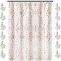 Zahari Home 13pc Rose Vine Bathroom Sheer Shower Curtain Sets Sheer Shower Curtain & 12 Shower Bathroom Hooks Modern Classic Luxury Contemporary Decor Beige Shower Curtain Set by ZahariHome