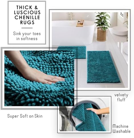 Clara Clark Bathroom Set - Teal Bathroom Accessories Set, 6PC Bathroom Accessory Set, Bathroom Sets with Bathroom Rugs, Toilet Brush, Trash Can & Soap Dispenser - Image 6