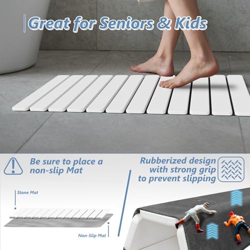 AWW Foldable Stone Bath Mat, Diatomaceous, 31.5"x15.7", White - Image 3