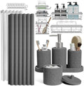 Clara Clark Bathroom Set - Grey Bathroom Accessories Set, 24PC Bathroom Accessory Set, Bathroom Sets with Shower Curtain Set, Adhesive Corner Shower Caddy Hanging & Soap Dispenser by ClaraClark