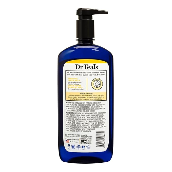 Dr Teal's Body Wash with Prebiotic Lemon Balm, Sage & Thyme Essential Oils, Magnesium, 24 fl oz, 2 Pack