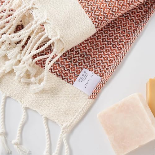 BAY LAUREL Turkish Hand Towel – Pack of 2 | Soft & Absorbent Decorative Towels for Bathroom, Hand, Face, Hair, Gym, Yoga, SPA, Kitchen & Tea | Boho Decor (Orange, Diamond 15x26 Inches (Set of 2) - Image 2