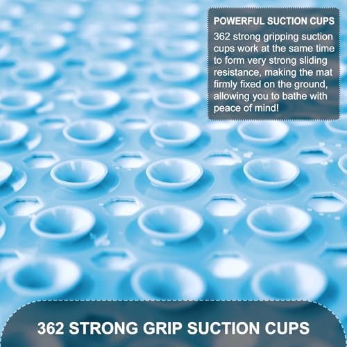 TEESHLY Bath Tub Shower Mat, Non Slip Bathtub Floor Liner Mats with Suction Cups and Drain Holes, Machine Washable Bathmat for Bathroom Floor Safety, 40 x 16 Inch, Sky Blue - Image 3