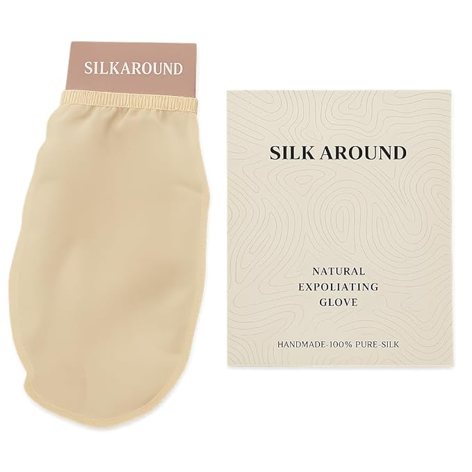 SILK AROUND Pure Silk Exfoliating Mitt Gloves for Body Scrub, Skin Massage Peeling Bath Gloves, Hypoallergenic Natural Silk Exfoliating Towel/Body Brush