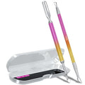 2PCS Metal Pink-Yellow Gradient Cuticle Pusher and Cutter Remover Salon Quality Stainless Steel Gel Nail Polish Peeler Scraper Durable Manicure and Pedicure Cleaner Tool For Fingernail and Toenail