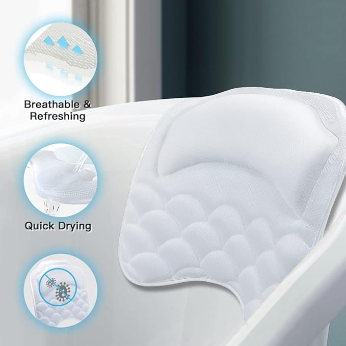 Beautybaby Bathtub Spa Pillow Bath Pillows for tub, with Non-Slip 8 Large Strong Suction Cups, Free Machine Washable Bag