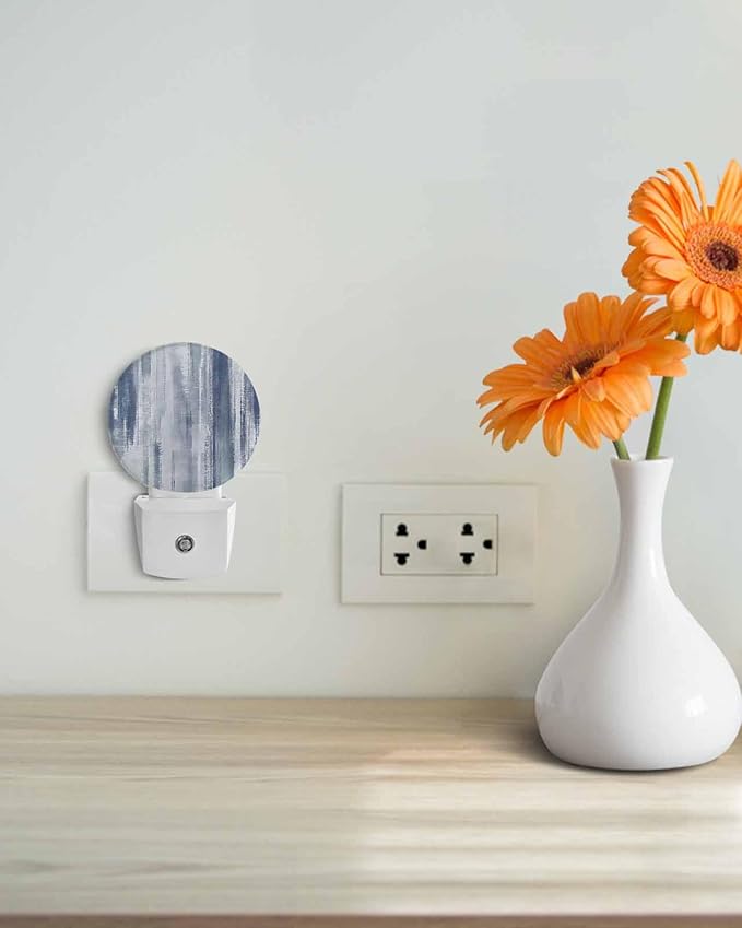 Night Lights Auto Sensor Blue Abstract Graffiti Night Light Art Painting Round Lamp Plug-in LED Nightlights Dusk to Dawn for Living Room Bedroom Bathroom Hallway Wall Decor