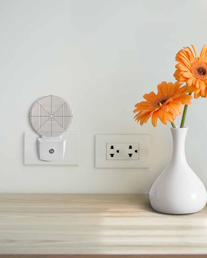 Night Lights Auto Sensor Beige Aesthetic Night Light Lines Perspective Box Round Lamp Plug-in LED Nightlights Dusk to Dawn for Living Room Bedroom Bathroom Hallway Wall Decor
