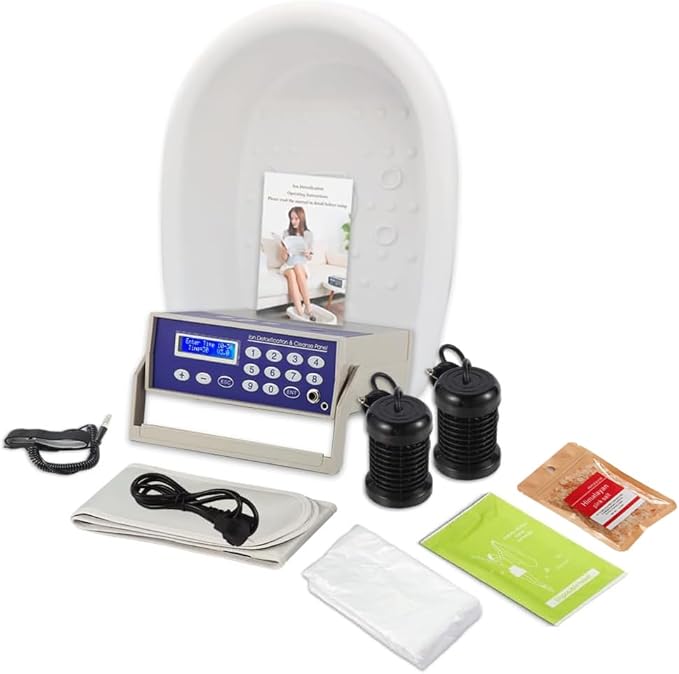 Ionic Foot Bath Detox Machine with Basin, Negative Ion Foot Spa Toxin Removal System for Home Use with Wrist Strap, 2 Arrays, 10 Liners and Himalayan Salt