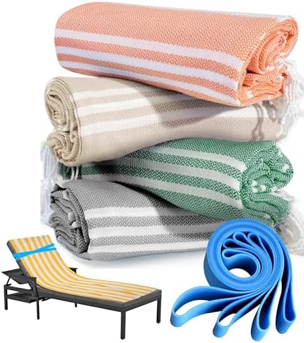 4 Packs Turkish Beach Towel Pool Swim Towels Soft Extra Large Sand Free Quick Dry Lightweight Travel Carnival Cruise Ship Essentials Accessories Camping Must Haves Packing List Clearance Oversized by genovega
