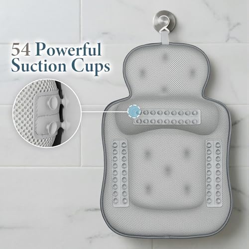 Bath Pillows for Tub, Comfortable Bathtub Cushion for Head and Neck with Soft 3D Mesh Fabric and 54 Non-Slip Suction Cups, Relaxing Tub and Shower Accessories Spa Gift Gray Standard - Image 5