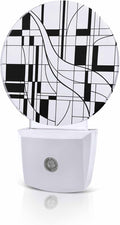 Night Lights Auto Sensor White Lines Night Light Modern Abstract Art Round Lamp Plug-in LED Nightlights Dusk to Dawn for Living Room Bedroom Bathroom Hallway Wall Decor