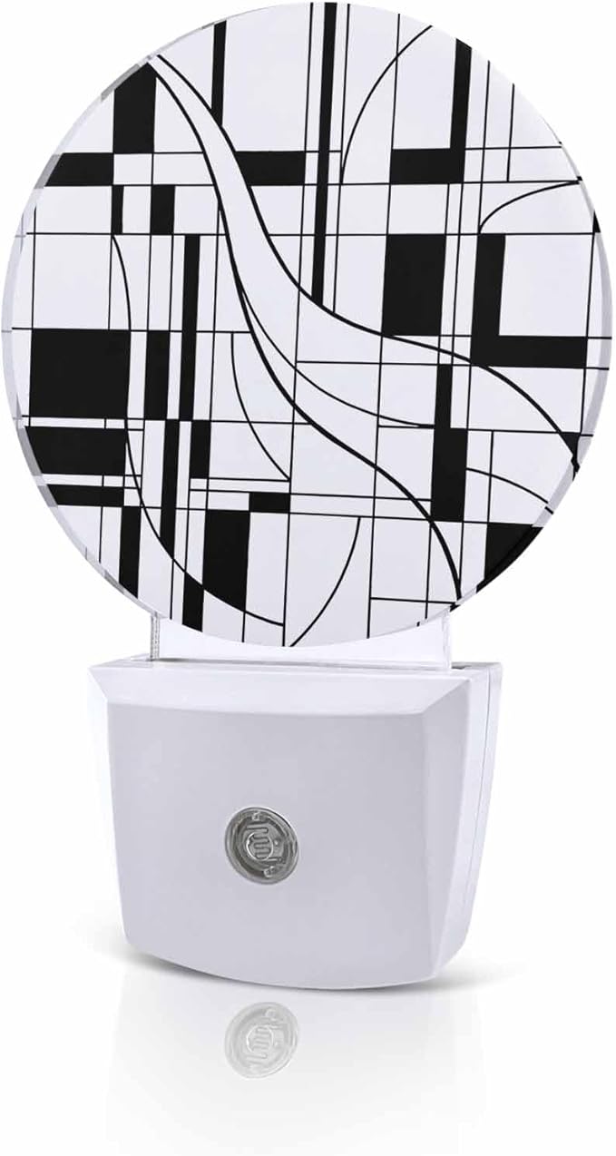 Night Lights Auto Sensor White Lines Night Light Modern Abstract Art Round Lamp Plug-in LED Nightlights Dusk to Dawn for Living Room Bedroom Bathroom Hallway Wall Decor