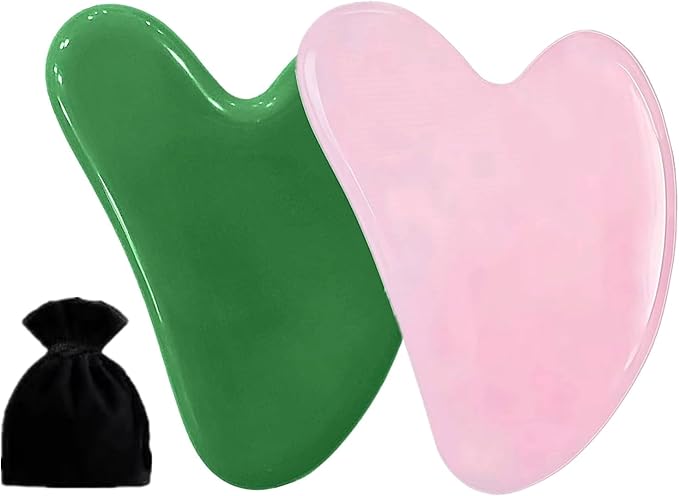 2 Pack Gua Sha Facial Tools,Gua Sha Jade Stone Gua Sha Massage Tool, Guasha Tool for Face and Body Skin Massage. Tools for SPA Acupuncture, Pink Stone for Body Face Neck and Eye (A)