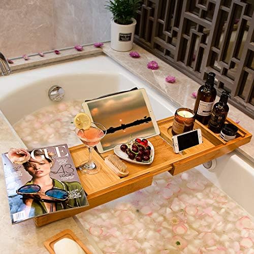 Bath Caddy Tray for Bathtub - Bamboo Adjustable Organizer Tray for Bathroom with Free Soap Dish Suitable for Luxury Spa or Reading - Image 2