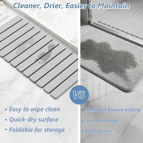 AWW Foldable Stone Bath Mat, Diatomaceous, 31.5"x15.7", Light Grey - Image 4