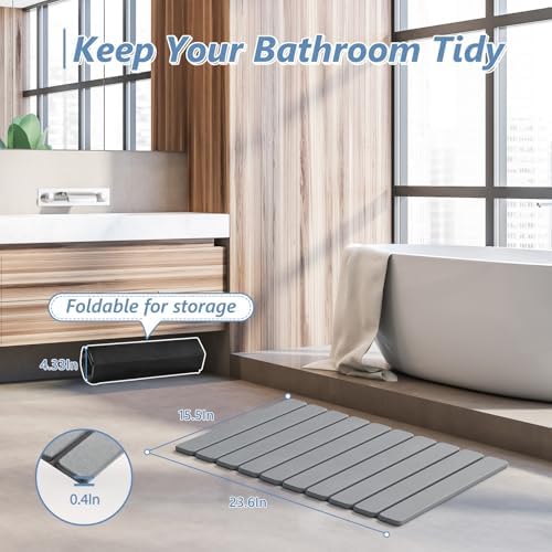 AWW Foldable Stone Bath Mat, Diatomaceous, 23.6"x15.5", Grey - Image 6