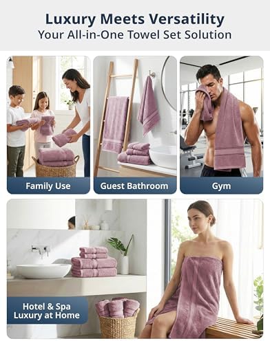 LANE LINEN Towel Set 18 Piece Soft Absorbent Quick Dry - Wishful Mauve - Image 5