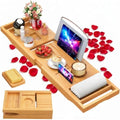 Foldable Bathtub Tray Caddy with Soap Dish Adjustable 29.5-43''Beige by BESHOF