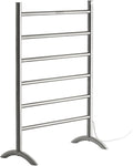 Freestanding Towel Warmer 6 Bars Plug-in Option 3 Working Modes with Top-Mounted Timer Brushed Stainless Steel 24” W 34” H