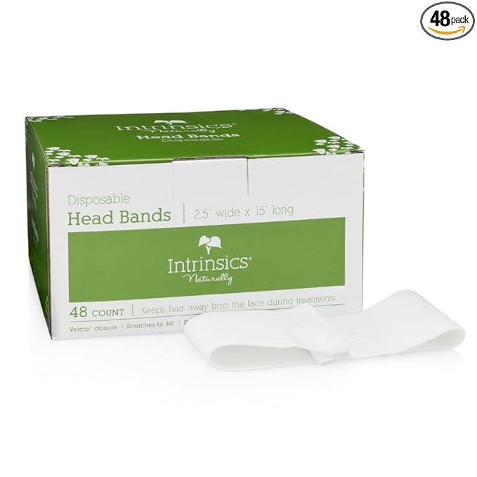 Intrinsics Disposable Headbands For Spa (48 Count) – 2.5” x 15” Stretchable Cotton Facial Headbands with Velcro Closure | For Facials, Makeup & Salon Use