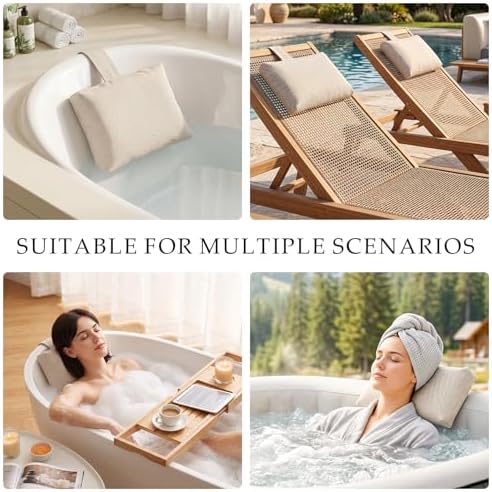 2-Pack Soft Pillow for hot tub, Clawfoot Tub & Chaise Lounge, Inflatable Outdoor Spa Accessories Replacement Pool Headrest with Weighted Strap, Birthday Day Gifts regalo for Women Wife Mom Men - Image 6