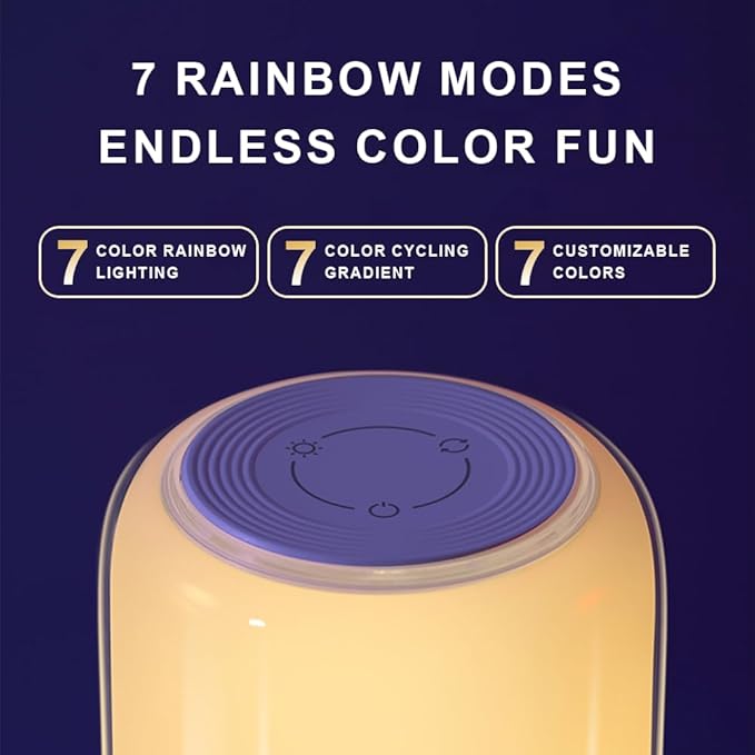 Touch Night Light Rechargeable LED Mood Lamp 7 RGB Color Ambience Lighting for Bedroom Bathroom Nursery Home, Dimmable & Portable Table Lamp for Adults/Kids