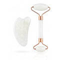 White Jade Roller & Gua Sha Facial Tools Set – Natural White Stone Face Roller for Upper Face & Gua Sha for Jawline Sculpting, Lifting & Reducing Puffiness | Cooling Skincare Tool for Women (White)