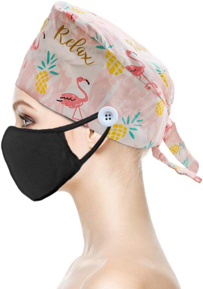 Gourd-Shaped Working Cap with Button, Adjustable Tie Back Hat Sweatband Hair Cover for Women Men, Multiple Color