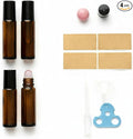 4 PACK Roller Bottles for Essential Oils with Natural Jade Roller Balls, 10ml Refillable Amber Glass, Leak-Proof Travel Size Roll On Bottles for Aromatherapy, DIY Perfume & Gifts (10ml Black Lid )