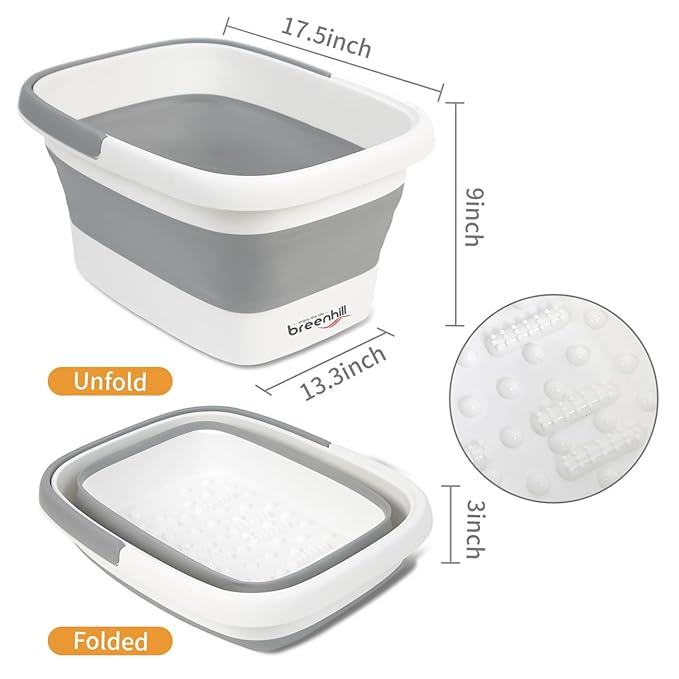 Foldable Foot Bath Basin, Collapsible Foot Soak Tub, Multifunction Plastic Basin with Handles,Foot Tub for Soaking Feet,Grey