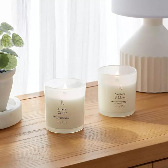 Threshold Vetiver and Moss and Black Cedar Scented Milky Glass Jar Candle, 4.5 oz, Set of 2