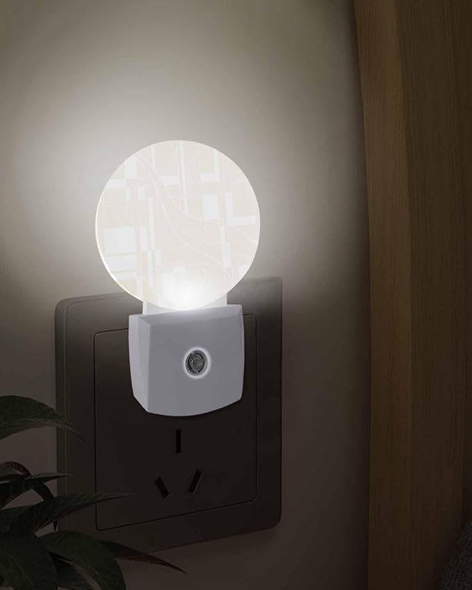 Night Lights Auto Sensor Beige Lines Night Light Modern Abstract Art Round Lamp Plug-in LED Nightlights Dusk to Dawn for Living Room Bedroom Bathroom Hallway Wall Decor