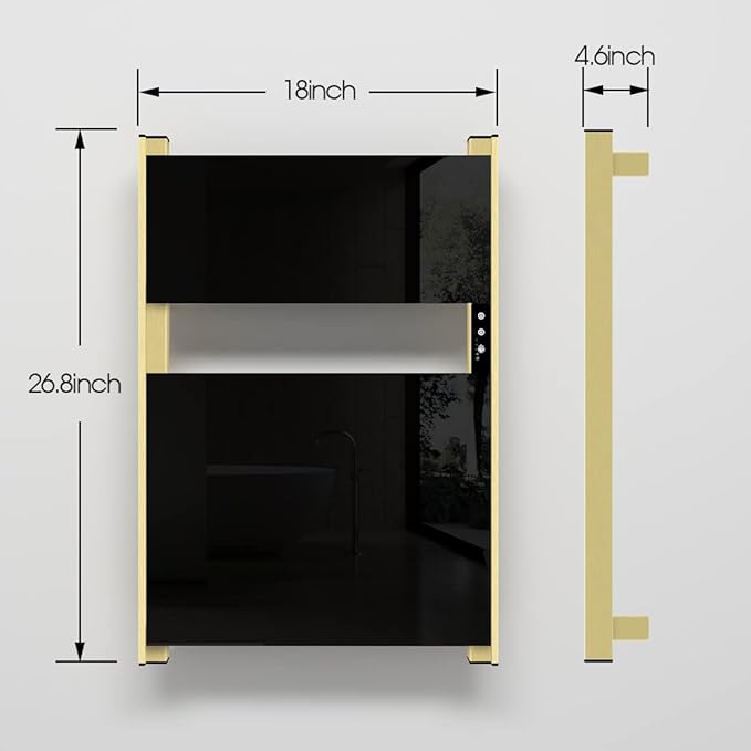 Heated Towel Rack for Bathroom, Towel Warmer with Timer Wall Mounted, Electric Towel Warmers, Bath Towel Heater with Black Tempered Safty Glass, Graphene, Towel Drying Rack- 26.8 x18 inch