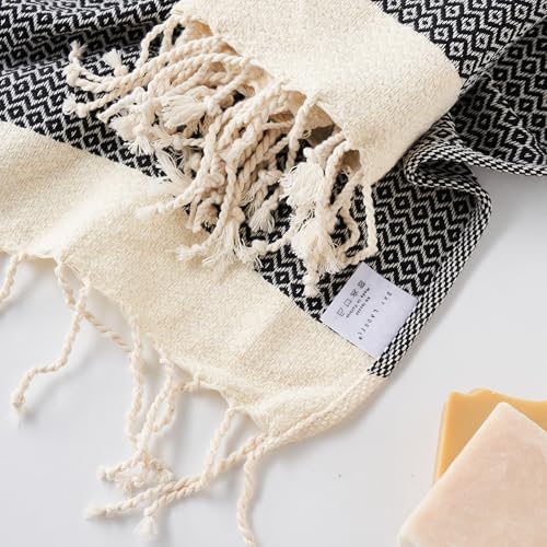 BAY LAUREL Turkish Hand Towel – Pack of 2 | Soft & Absorbent Decorative Towels for Bathroom, Hand, Face, Hair, Gym, Yoga, SPA, Kitchen & Tea | Boho Decor (Black, Diamond 15x26 Inches (Set of 2) - Image 7
