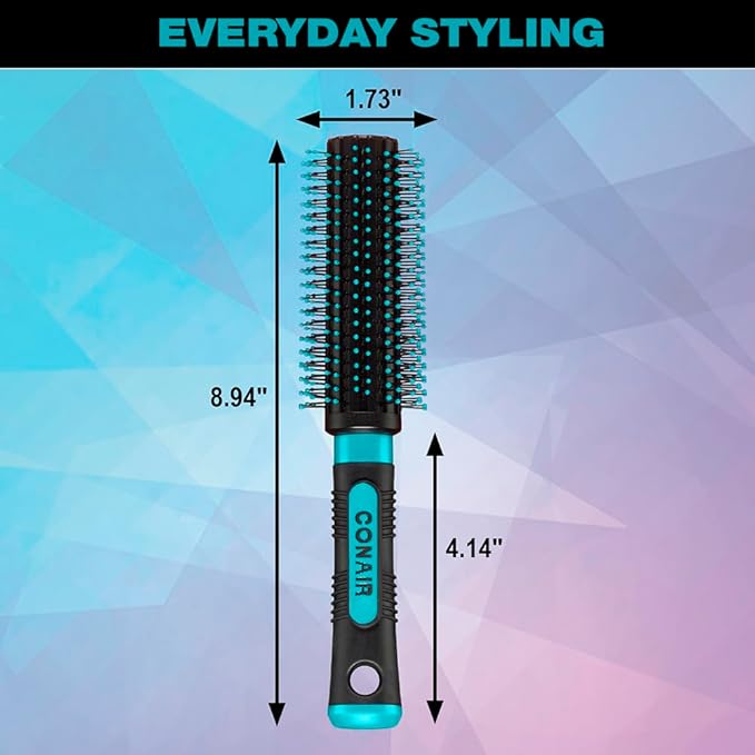 Conair Grip & Style Round Brush, Nylon Bristle Hair Brush for Blowout Styling, Ideal for Coarse, Curly, Wavy Hair, Color May Vary