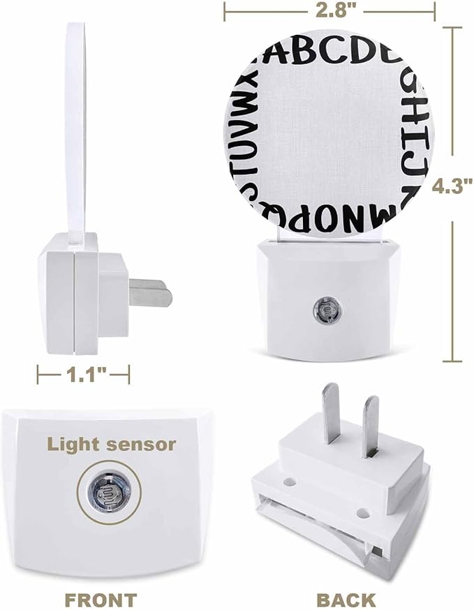 Night Lights Auto Sensor Alphabet Night Light White Modern Minimalist Letter Round Lamp Plug-in LED Nightlights Dusk to Dawn for Living Room Bedroom Bathroom Hallway Wall Decor