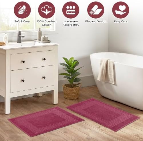 Superior Heavyweight Cotton Bath Mats, 2-Piece Rugs For Bathroom Accessories, Washable Rug For Shower, Toilet, Modern Decor, No Backing, Luxury Hotel And Spa Quality, Set of 2, 22" x 35", Burgundy - Image 4