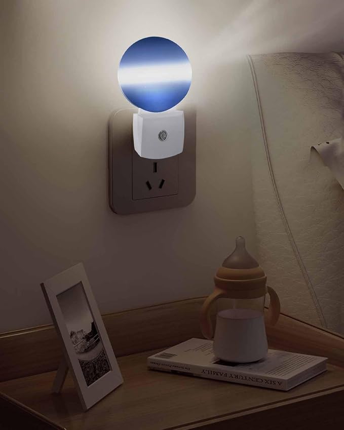 Night Lights Auto Sensor Navy Blue Ombre Night Light Solid Color Round Lamp Plug-in LED Nightlights Dusk to Dawn for Living Room Bedroom Bathroom Hallway Wall Decor