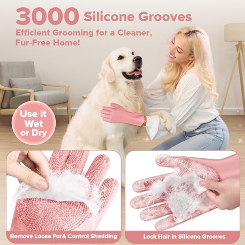 6PCS Grooming & Bath Supplies for Dogs, Cats | Dog Washing Gloves | Dog Bath Brush | Dog Shower Brush | Pet Grooming Gloves | Dog Grooming kit | Pet Supplies for Showerhead & Sprayer (Light Pink) - Image 3