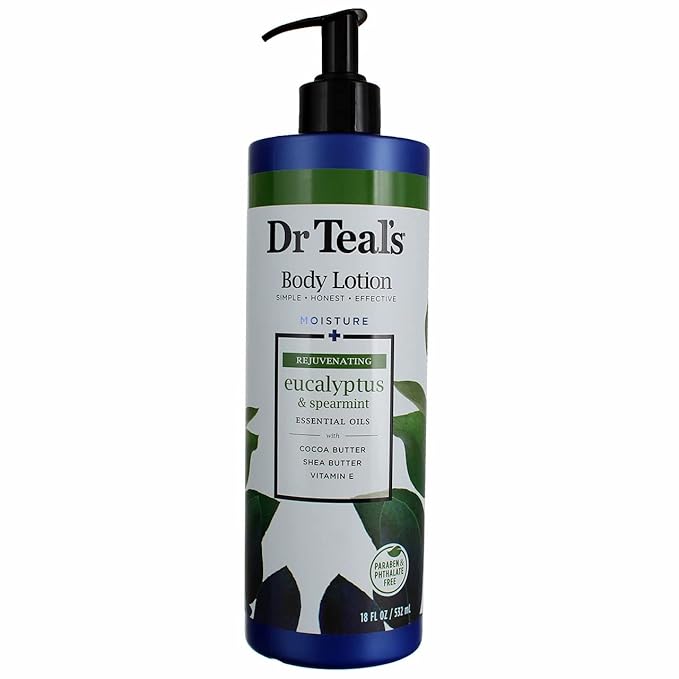 Dr Teal's Body Lotion - Moisture Plus - Rejuvenating Eucalyptus & Spearmint Essential Oils, 18 Fl Oz 2-Pack (36 Fl Oz)