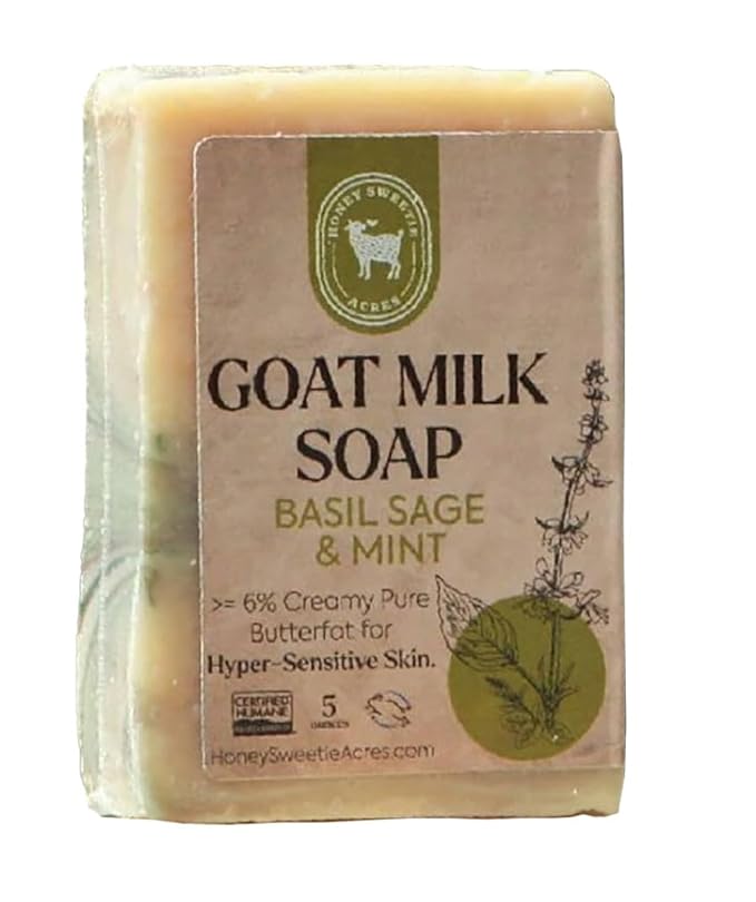 Honey Sweetie Acres Basil, Sage & MInt Goat Milk Soap - Handmade 5 oz Bar, Made with Natural Ingredients, Moisturizing & Gentle, Made in the USA