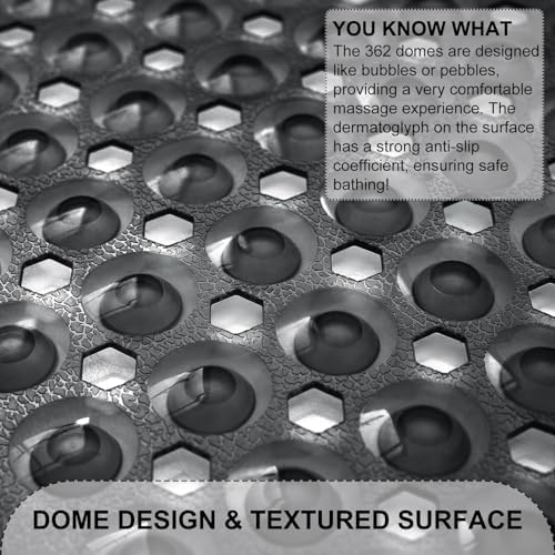 TEESHLY Bath Tub and Shower Mats, Non Slip 40 x 16 Inch Extra Large Bathtub Mat, Machine Washable Bathmat with Drain Holes, Suction Cups for Bathroom Floor, Clear Black - Image 2