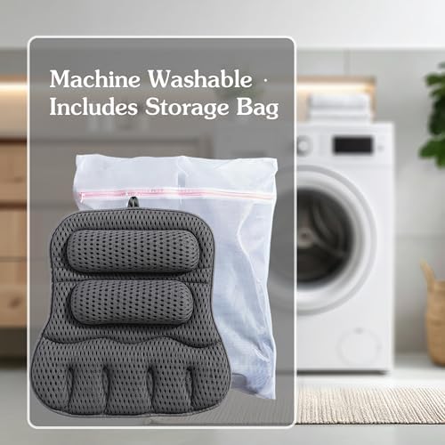 Luxury Bath Pillow for Tub, with 10 Strong Suction Cups, Non-Slip Bathtub Pillow for Head Neck & Back Support, Extra Large 21” Spa Bath Pillow, 4D Air Mesh Quick-Dry, Gift for Women(Grey) - Image 4