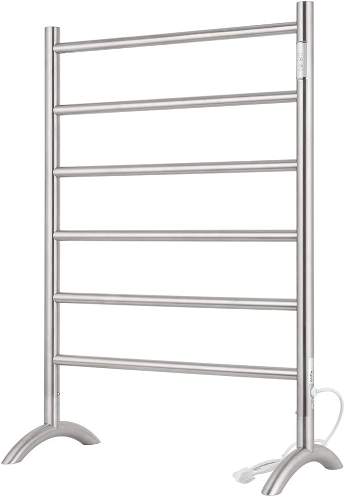 Freestanding Towel Warmer 6 Bars Plug-in Option 3 Working Modes Brushed Stainless Steel 24” W 34” H