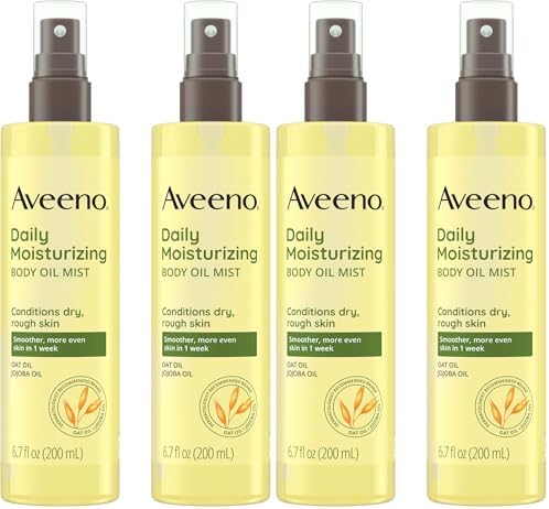 Aveeno Daily Moisturizing Body Oil Mist with Oat & Jojoba Oil for Dry Sensitive Skin,Nourishing Body Spray for Smoother Skin,Paraben-,Silicone- & Alcohol-Free,6.7 fl. oz,(Pack of 4) by Aveeno
