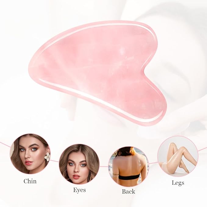 URAQT Gua Sha Facial Tools Rose Quartz Guasha Tools for Face & Eye Gua Sha Stone Skin Care Body Tighten Skin Massage Tools for Puffiness Reducing & Jawline Sculpting Face Stone Gua Sha Tools (Pink)