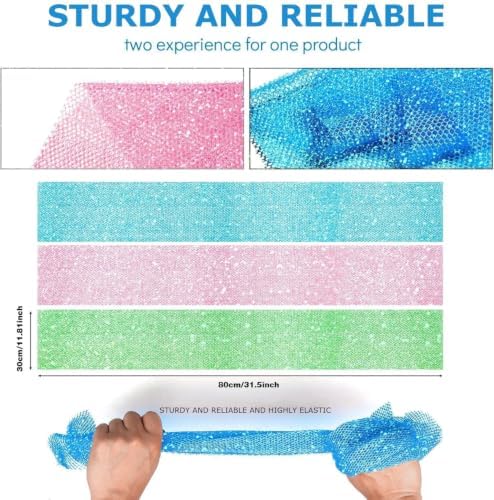 UJFQBH 3 Piece Bright Style African exfoliating net Exfoliating Shower Set Long Bath Sponges for Smooth, Refreshed Skin, The Exterior Gleams - Ideal for Daily Use (Bright Pink, Blue, Green) - Image 3