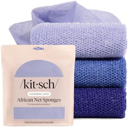 Kitsch African Net Sponge – Exfoliating Body Scrubber – Ocean Blue, 3 Pcs by Kitsch